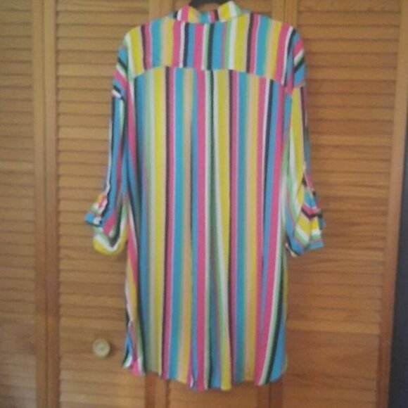 Anne Cole NWT Boyfriend Neon Stripes Button-Down Shirt Cover-Up Size 18/20 - Picture 2 of 8